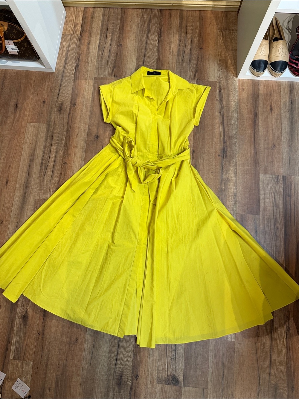 Carolina Herrera Lemon Yellow Maxi Shirt Dress with Tie Waist
